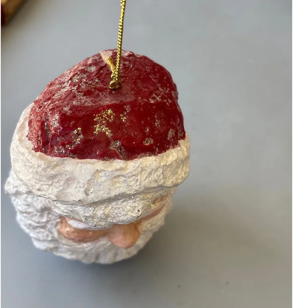 Vintage Style‎ Santa Claus Head Christmas Ornament Red White Glitter 4 Inch